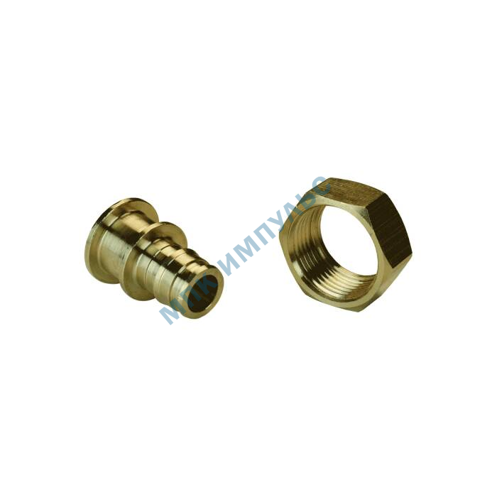 Соединитель для PE-X труб радиальный латунь Дн 20х1" под плоское уплотнение с накидной гайкой без прокладки РОС — изображение 3