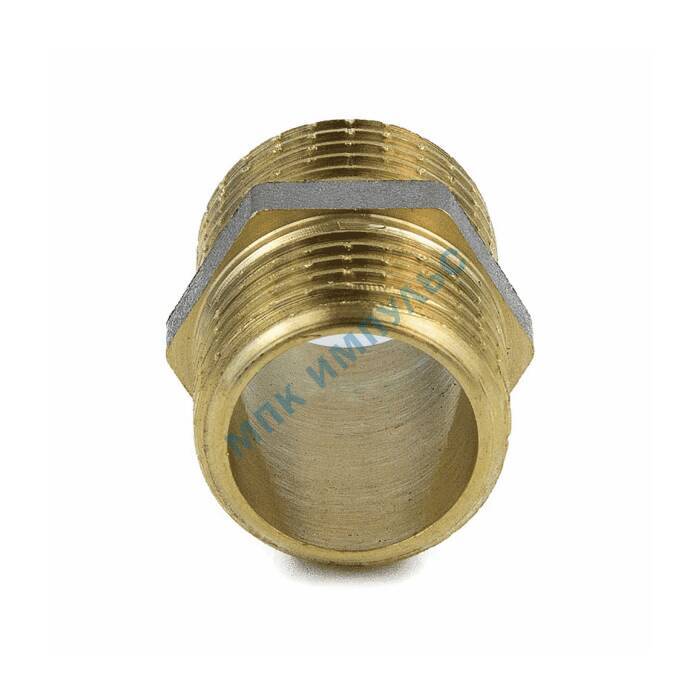 Ниппель латунь никель Ду 40 (1 1/2") НР 9022 ГОСТ 32585-2013 Aquasfera 9022-05 — изображение 4