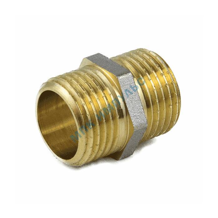 Ниппель латунь никель Ду 20 (3/4") НР 9022 ГОСТ 32585-2013 Aquasfera 9022-02 — изображение 2