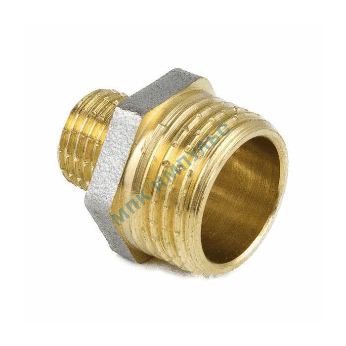 Ниппель латунь никель переходной Ду 32х15 (1 1/4"х1/2") НР 9023 ГОСТ 32585-2013 Aquasfera 9023-06 — изображение 3