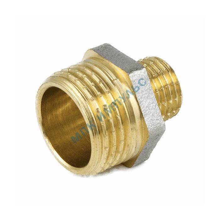 Ниппель латунь никель переходной Ду 40х25 (1 1/2"х1") НР 9023 ГОСТ 32585-2013 Aquasfera 9023-10 — изображение 5