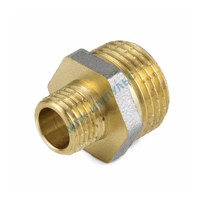 Ниппель латунь никель переходной Ду 40х32 (1 1/2"х1 1/4") НР 9023 ГОСТ 32585-2013 Aquasfera 9023-11 — изображение 2