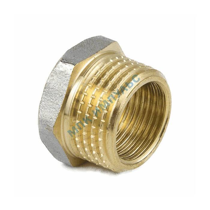 Футорка латунь никель Ду 32х20 (1 1/4"х3/4") НР/ВР 9024 ГОСТ 32585-2013 Aquasfera 9024-06 — изображение 3