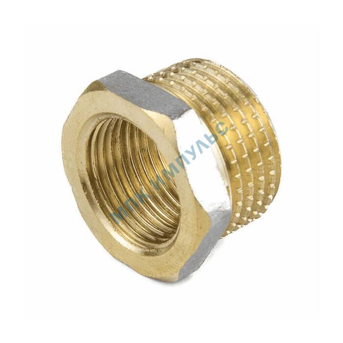 Футорка латунь никель Ду 40х25 (1 1/2"х1") НР/ВР 9024 ГОСТ 32585-2013 Aquasfera 9024-09 — изображение 2