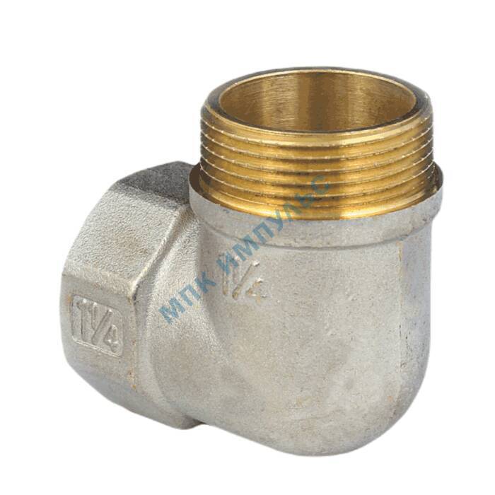 Угольник латунь никель реборда Ду 40 (1 1/2") ВР/НР 9006 ГОСТ 32585-2013 Aquasfera 9006-05 — изображение 5
