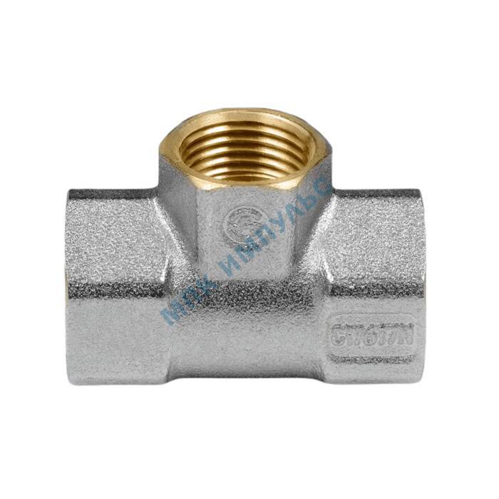 Тройник латунь никель переходной Ду 32х25х32 (1 1/4"х1"х1 1/4") ВР/ВР 9008 ГОСТ 32585-2013 Aquasfera 9008-06 — изображение 4