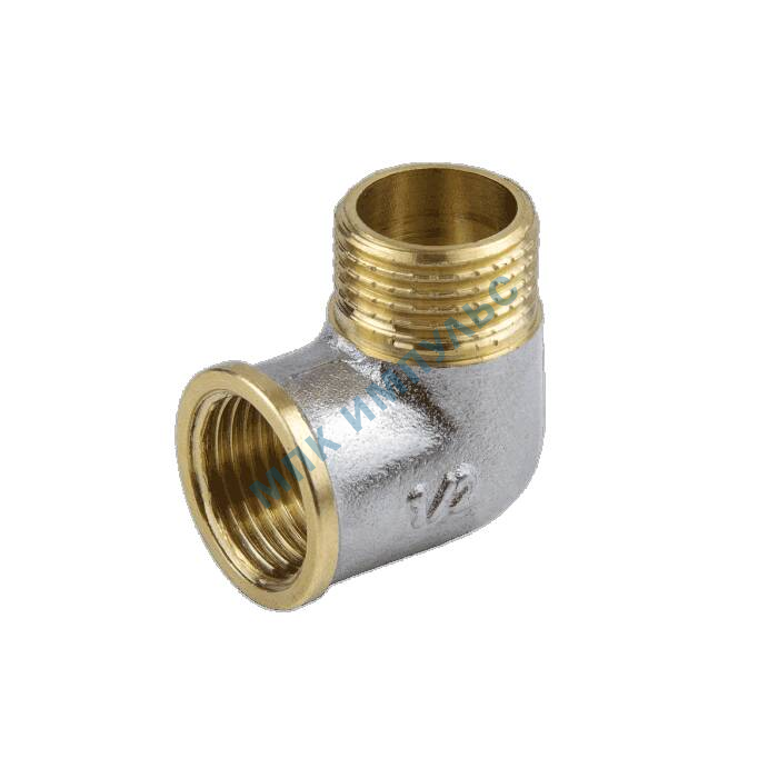 Угольник латунь никель Ду 15 (1/2") ВР/НР 9002 ГОСТ 32585-2013 Aquasfera 9002-01 — изображение 2