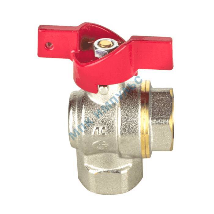 Кран шаровой латунь никель угловой 1008 Euro Ду 15 Ру40 ВР полнопроходной бабочка красная Aquasfera 1008-01 — изображение 3