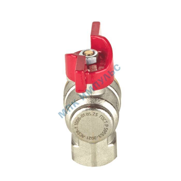 Кран шаровой латунь никель угловой 1008 Euro Ду 15 Ру40 ВР полнопроходной бабочка красная Aquasfera 1008-01 — изображение 5