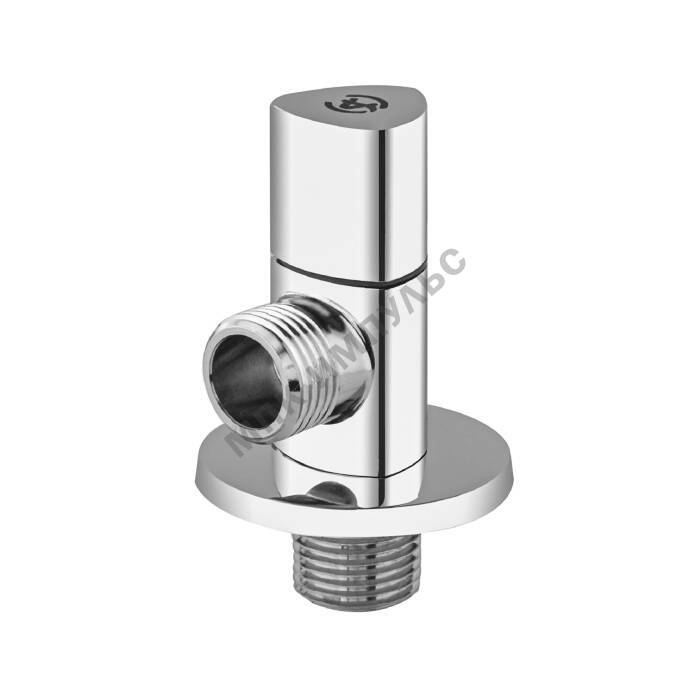 Клапан (вентиль) латунь бытовой хром угловой с отражателем 1076 G1/2"х3/4" Ру16 НР маховик треугольный Aquasfera 1076-02 — изображение 2