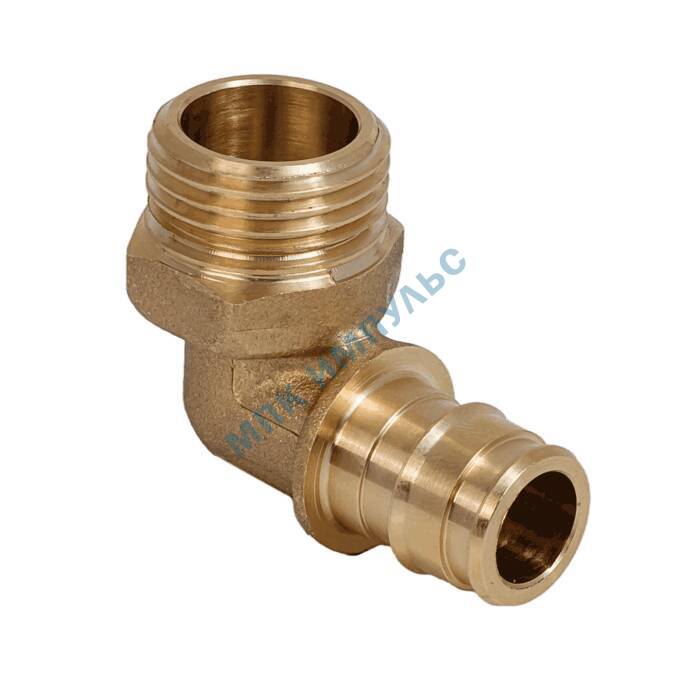 Угольник для PE-X труб радиальный латунь Дн 20х1/2" НР РОС — изображение 3