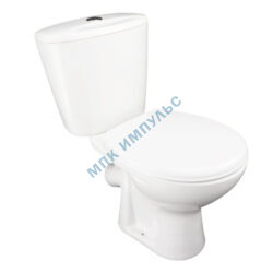 Унитаз-компакт косой выпуск нижний подвод с арматурой 1/реж слив кнопка с сиденьем полипропилен белый Универсал (М) Лобненский стройфарфор 10/1/5/3-37