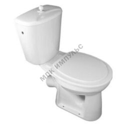 Унитаз-компакт косой выпуск боковой подвод с арматурой слив шток белый с сиденьем полипропилен белый Комфорт Эконом Лобненский стройфарфор 10/1/5/3-41