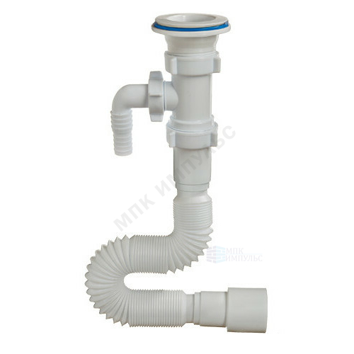 Сифон для умывальника гофрированный 1 1/2"x40/50 L=470-1250мм с отводом (штуцером) выпуск с пластиковой решёткой D=70мм Орио А-70135