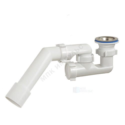 Сифон для поддона регулируемый 1 1/2"x50/40 с переходной трубкой 45гр выпуск с нержавеющей решёткой D=70мм Орио А-82587
