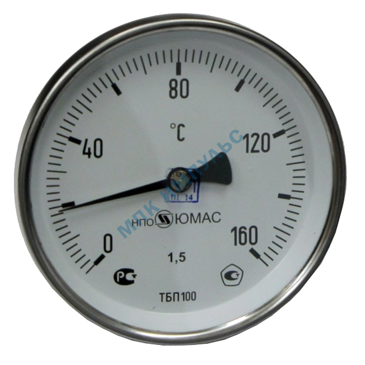 Термометр биметаллический осевой Дк63 160С L=50мм G1/2" ТБП-Т НПО ЮМАС