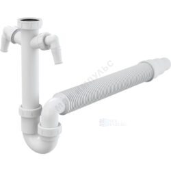 Сифон для кухонной мойки трубный 1 1/2"x40 с гофрой 40х50/40 с 2-мя отводами (штуцерами) без выпуска Alca Plast A84-DN50/40