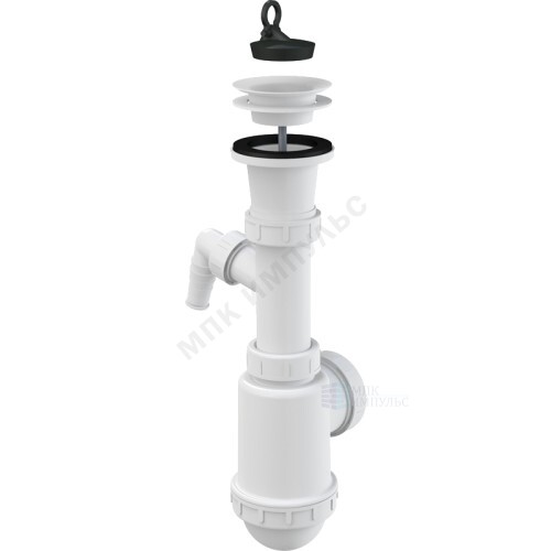 Сифон для кухонной мойки бутылочный 1 1/2"x40/50 с отводом (штуцером) выпуск с пластиковой решёткой D=70мм Alca Plast A442P-DN50/40