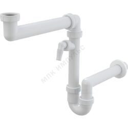 Сифон для кухонной мойки трубный 1 1/2"x40 с прямой трубкой 40 с отводом (штуцером) без выпуска Alca Plast A872P