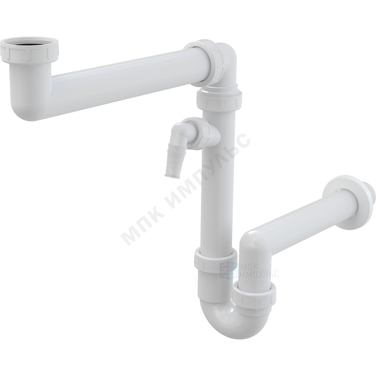 Сифон для кухонной мойки трубный 1 1/2"x40 с прямой трубкой 40 с отводом (штуцером) без выпуска Alca Plast A872P