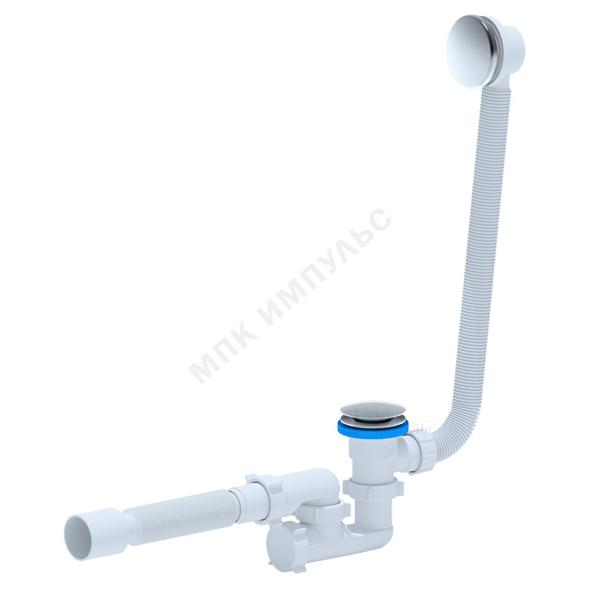 Слив-перелив для ванны регулируемый автоматический 1 1/2"x40 с гофрой 40х50 слив клапан "клик-клак" (грибок), пробка D=68мм АНИ Пласт EC255G