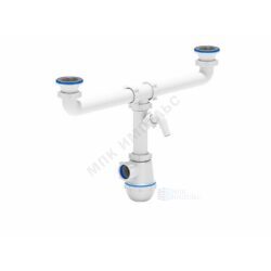 Сифон для кухонной мойки с двумя чашами бутылочный 1 1/2"x40 с отводом (штуцером) выпуск с нержавеющей решёткой D=70мм Ани Грот АНИ Пласт A3500