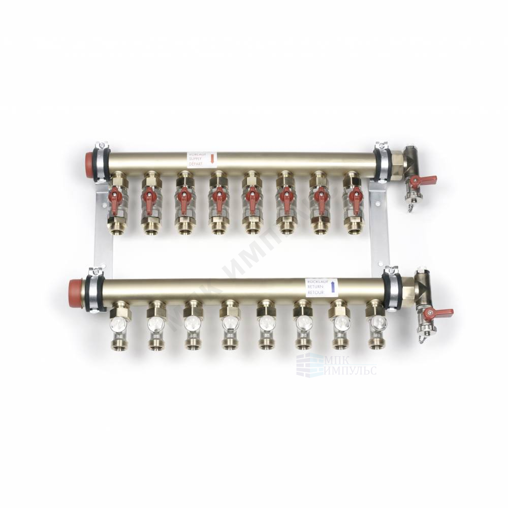Группа коллекторная латунь 1 1/2" 10 вых 3/4" НР под евроконус IVKE Rehau 12488401001