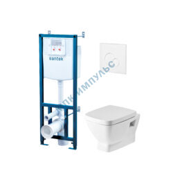 Комплект 4 в 1 инсталляция + кнопка смыва белая + унитаз подвесной сиденье дюропласт микролифт белый Нео Santek 1.WH30.2.463