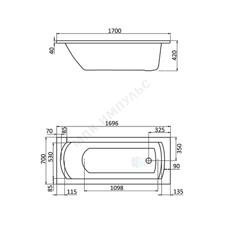 Ванна акриловая Монако 170х70см без ножек Santek 1.WH11.1.979 — изображение 2