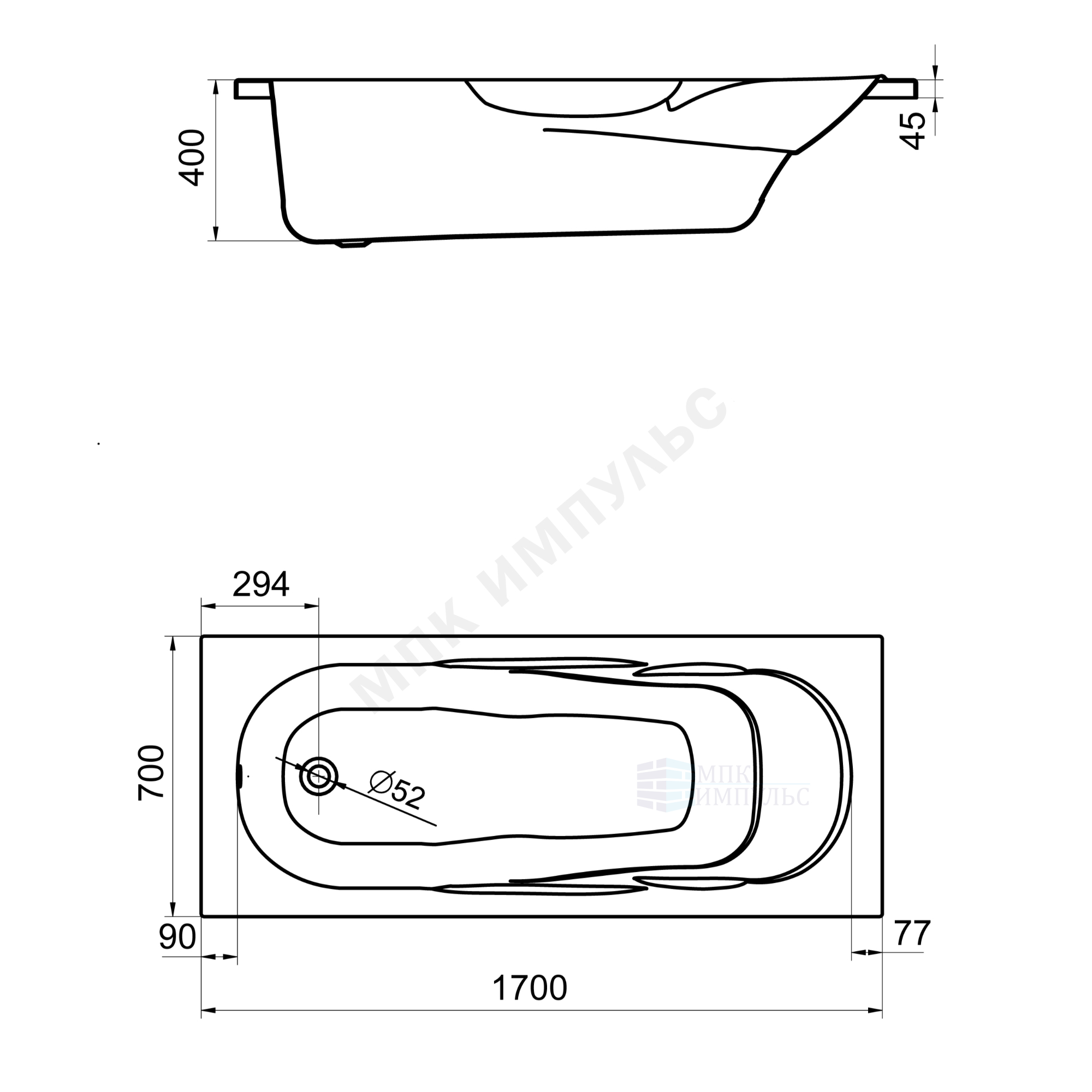 Ванна акриловая Касабланка М 170х70см без ножек Santek 1.WH50.1.531 — изображение 3