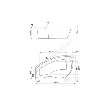 Ванна акриловая Майорка L 150х90см без ножек левосторонняя Santek 1.WH11.1.984 — изображение 3