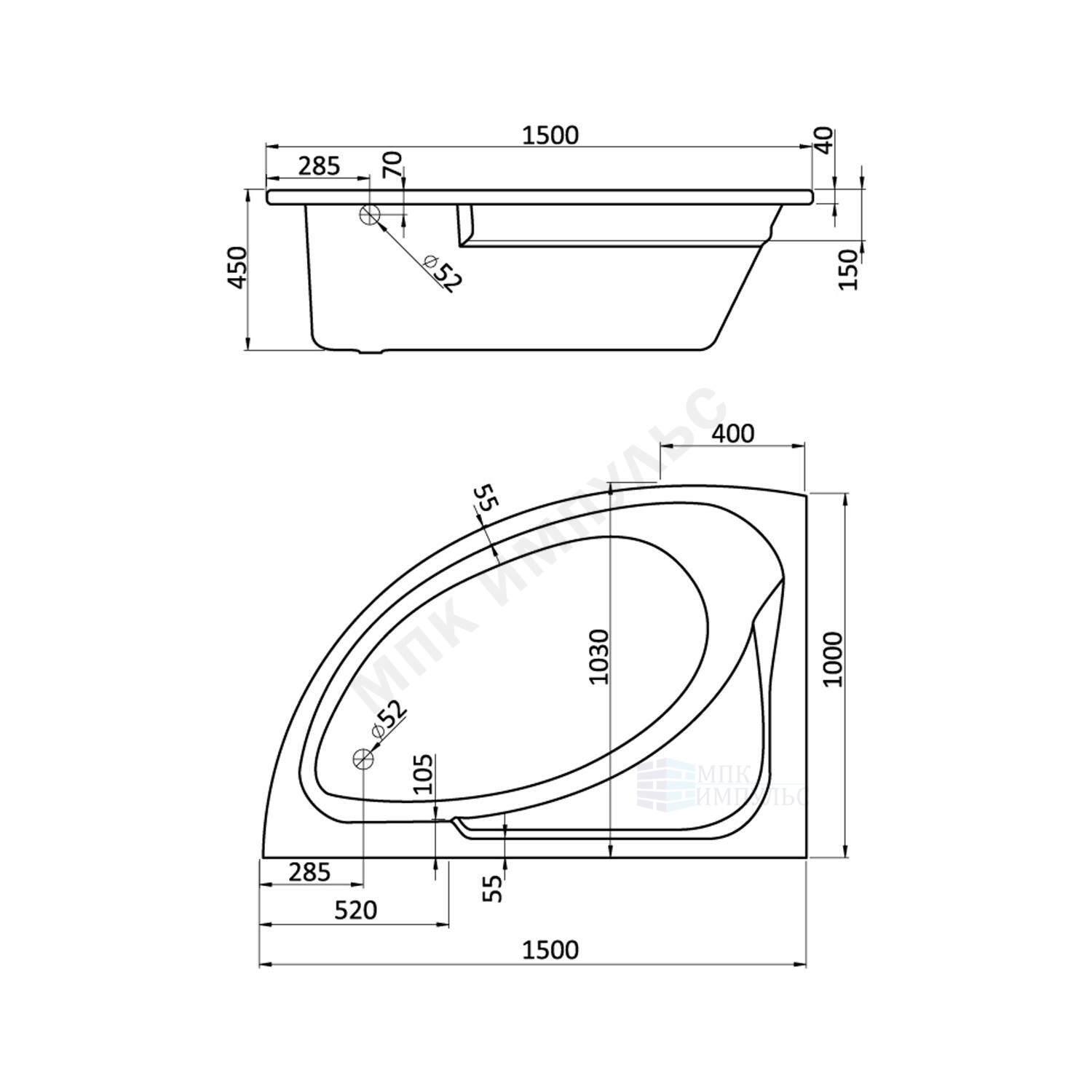 Ванна акриловая Гоа L 150х100см без ножек левосторонняя Santek 1.WH11.2.033 — изображение 3