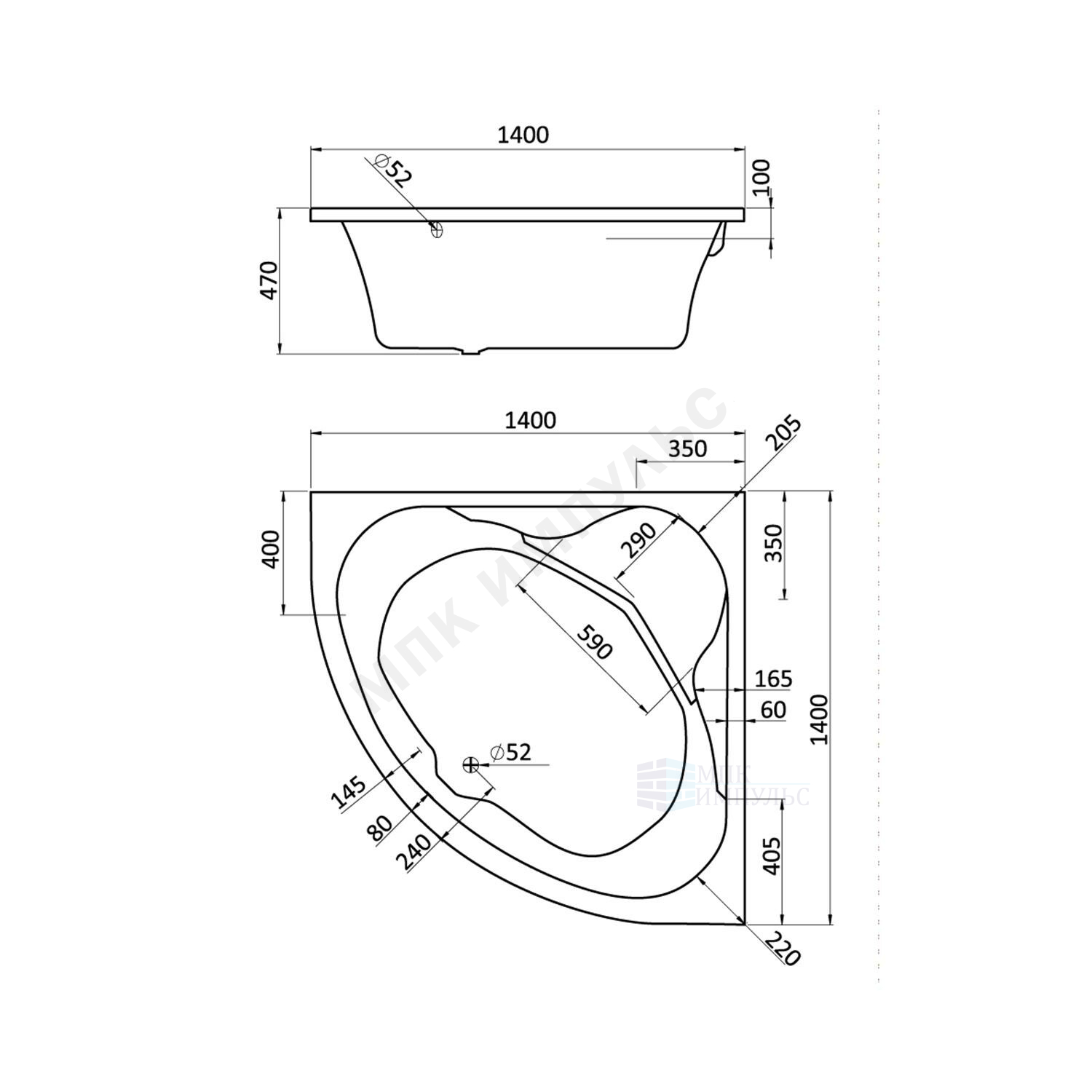 Ванна акриловая Карибы 140х140см без ножек Santek 1.WH11.1.982 — изображение 2