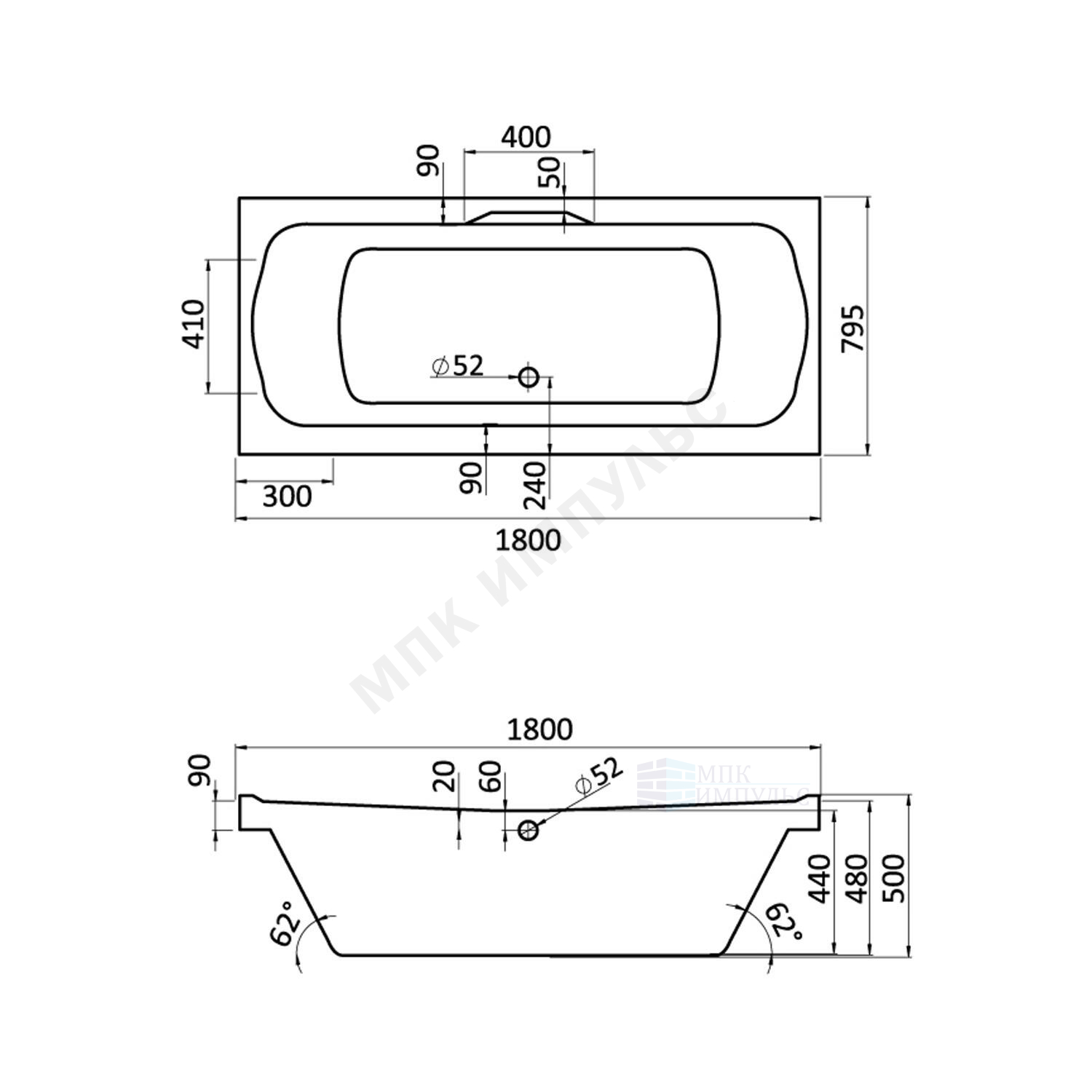 Ванна акриловая Корсика 180х80см без ножек Santek 1.WH11.1.981 — изображение 3