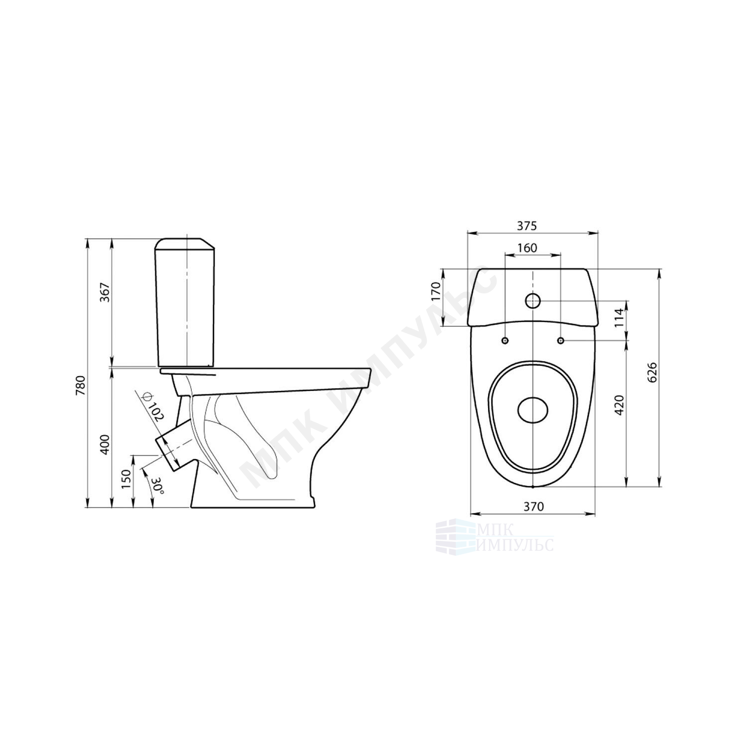 Унитаз-компакт косой выпуск нижний подвод с арматурой 1/реж слив кнопка с сиденьем краповый Вест Santeri 1.P201.8.S01.00B.F — изображение 6