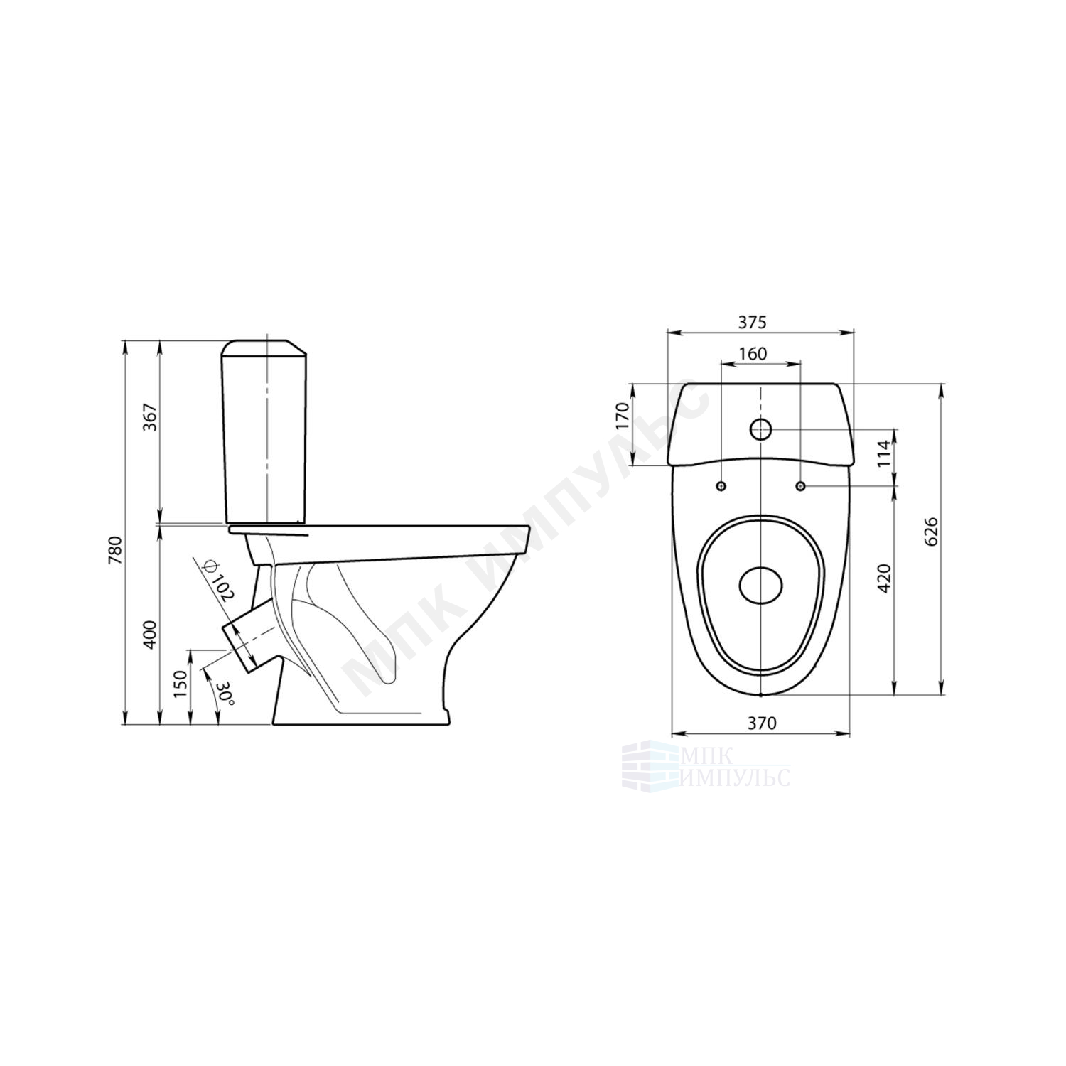 Унитаз-компакт косой выпуск нижний подвод с арматурой 1/реж слив кнопка с сиденьем полипропилен белый Вест Santeri 1.P201.8.S00.00B.F — изображение 7