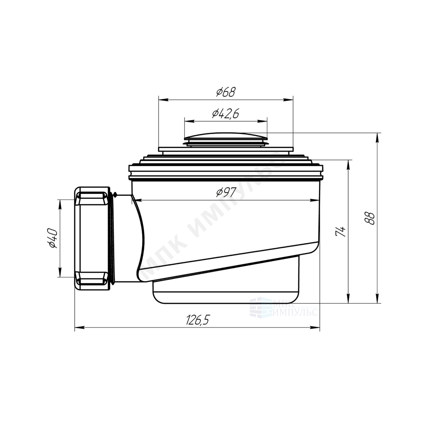 Сифон для поддона 1 1/2"x50/60/40 h=74мм слив клапан "клик-клак" (сетка), пробка D=42,6мм хром АНИ Пласт E410CLS — изображение 3