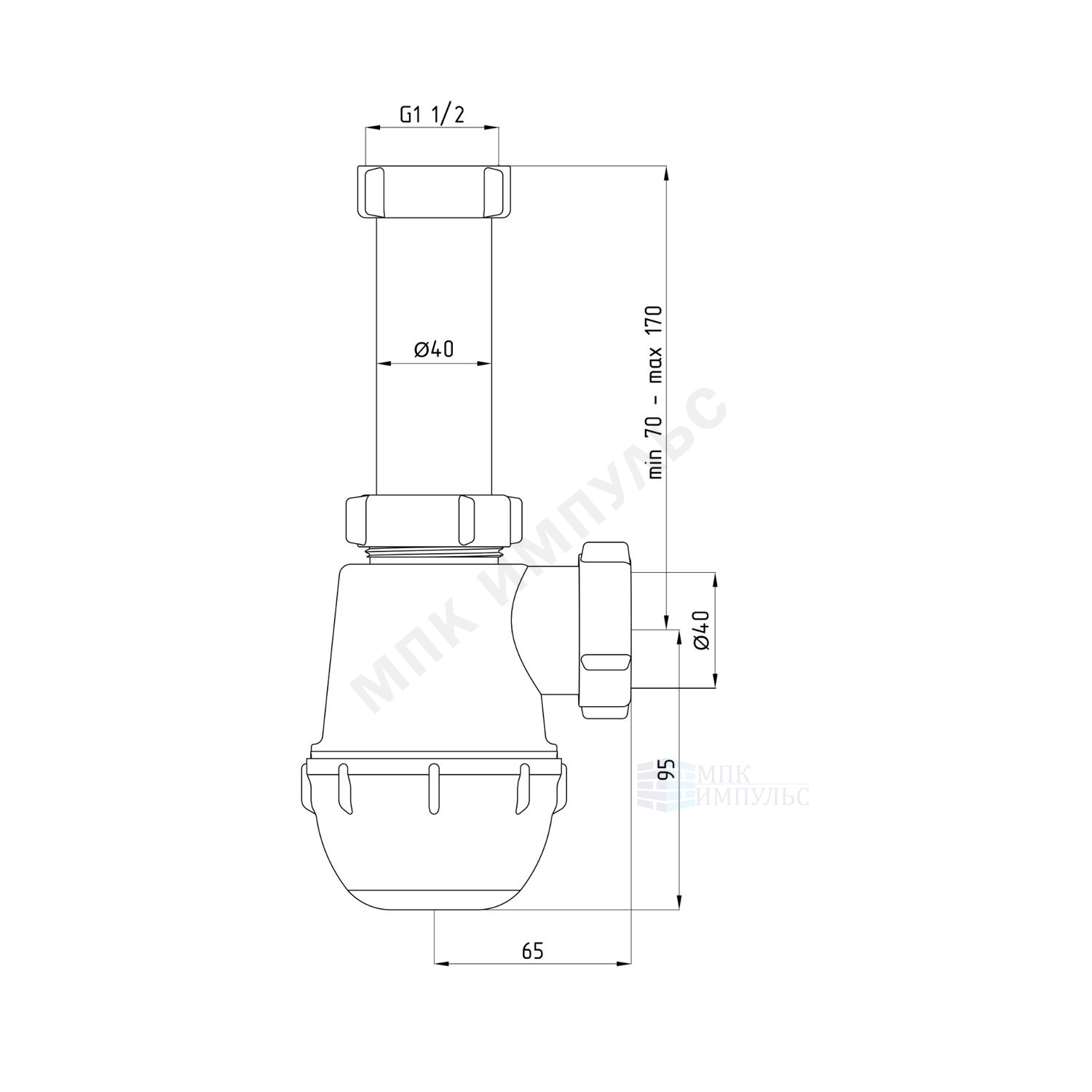 Сифон для умывальника/мойки бутылочный 1 1/2"x40 без выпуска Ани Грот АНИ Пласт A0120 — изображение 2