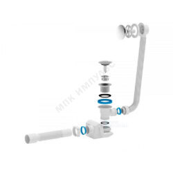 Слив-перелив для ванны Бриг автоматический 1 1/2"x40 с гофрой 40х50 слив клапан "клик-клак" (грибок-сетка), пробка D=68мм АНИ Пласт EC655GS