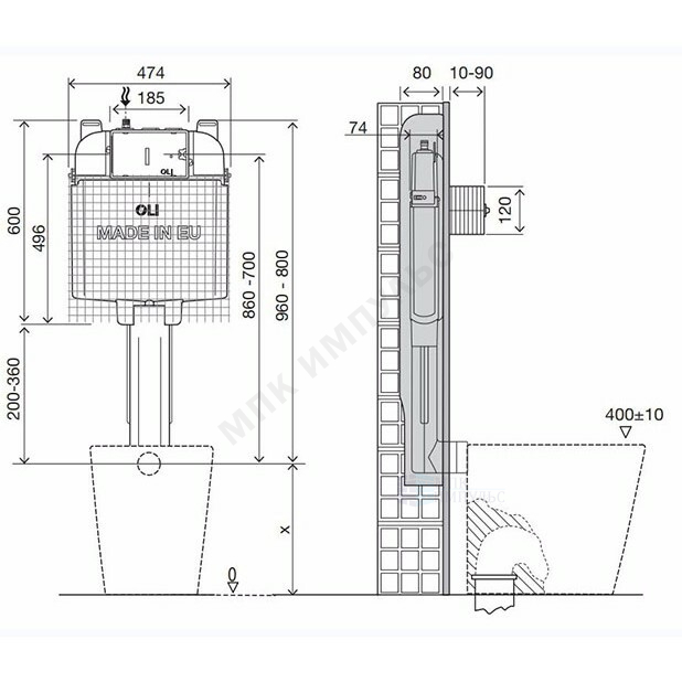 Бачок скрытого монтажа для напольного унитаза без кнопки смыва Oli 74 Plus OLI 601603/216250 — изображение 2