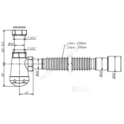 Сифон для умывальника/биде бутылочный 1 1/4"x32 с гофрой 32х40/50 без выпуска Чик Орио М-32002 — изображение 2