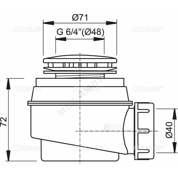 Сифон для поддона 1 1/2"x50/40 h=72мм слив крышка D=71мм, белая Alca Plast A47B-50 — изображение 2