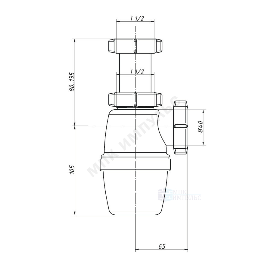 Сифон для умывальника/мойки бутылочный 1 1/2"x40 без выпуска Ideal Standard S891567 — изображение 2