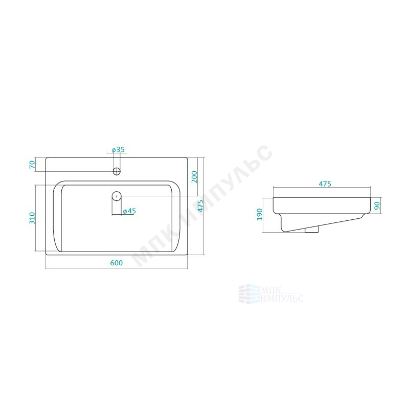 Умывальник мебельный Тигода 60 1 отверстие под смеситель по центру Santek 1.WH30.2.082 — изображение 4