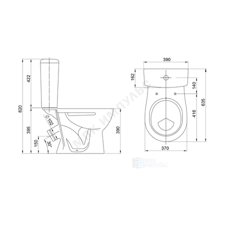 Унитаз-компакт косой выпуск нижний подвод с арматурой 1/реж слив кнопка с сиденьем полипропилен декор беж Орион Santeri 1.P400.8.S07.00B.F — изображение 2