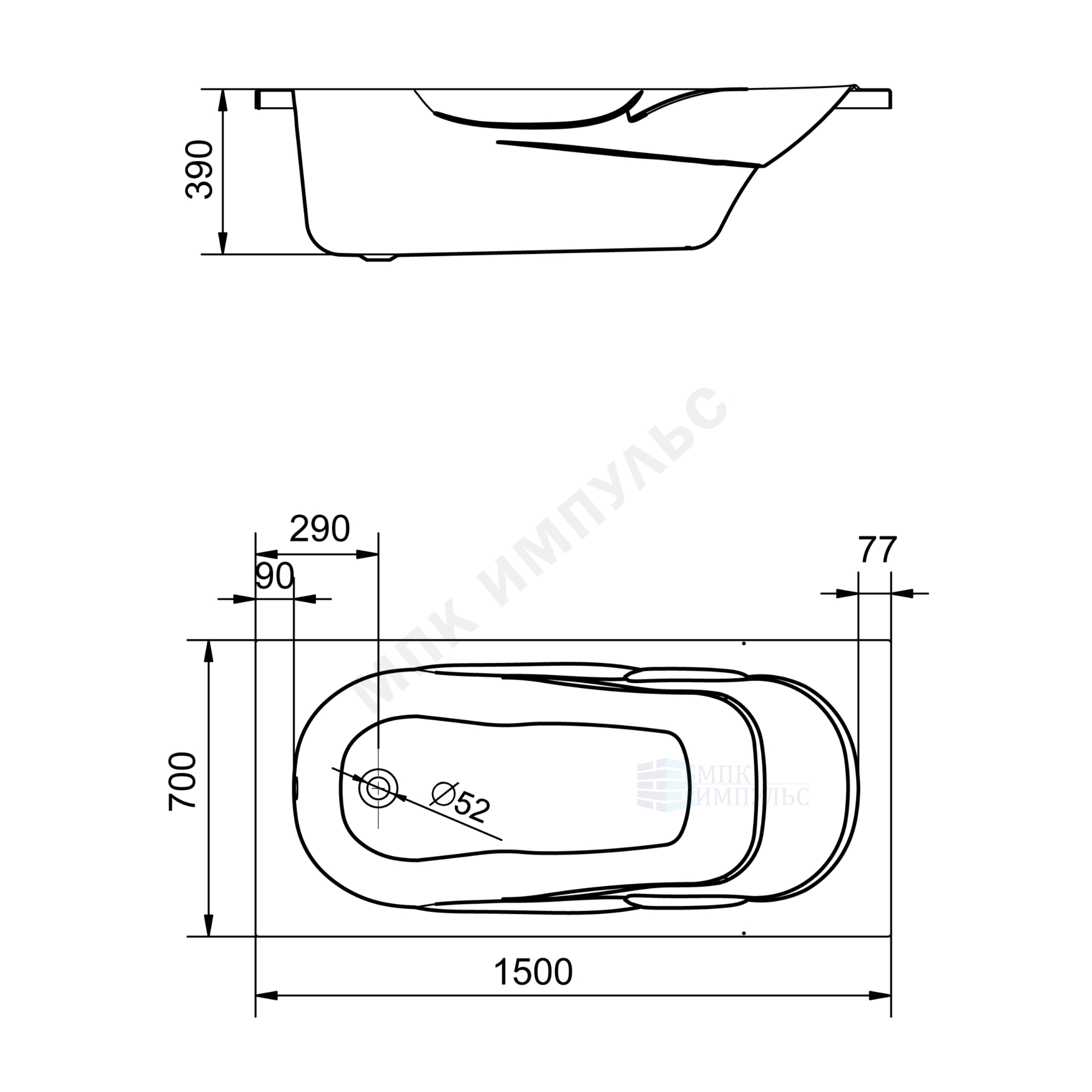 Ванна акриловая Касабланка М 150х70см без ножек Santek 1.WH50.1.530 — изображение 3