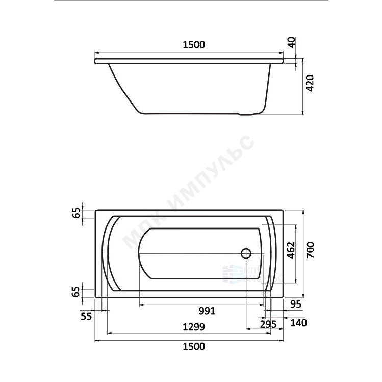 Ванна акриловая Монако 150х70см без ножек Santek 1.WH11.1.976 — изображение 2