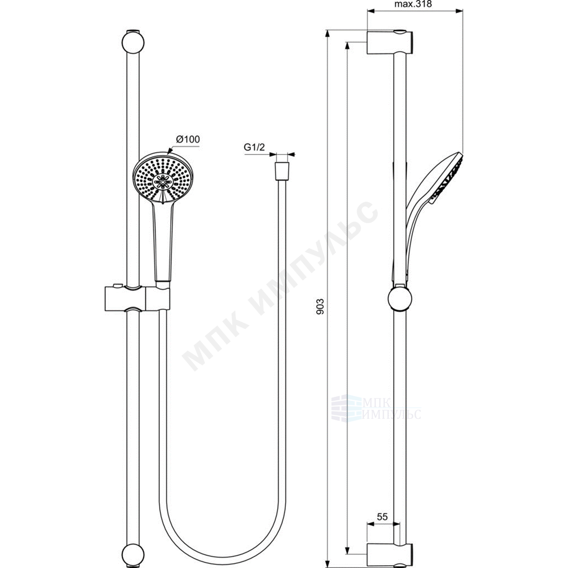 Промо-комплект для ванны с душем хром CERATHERM T100 Ideal Standard BC985AA — изображение 8