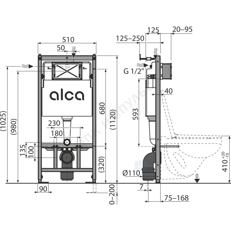 Инсталляция для подвесного унитаза без кнопки смыва Alca Plast AM101/1120-0001 — изображение 2