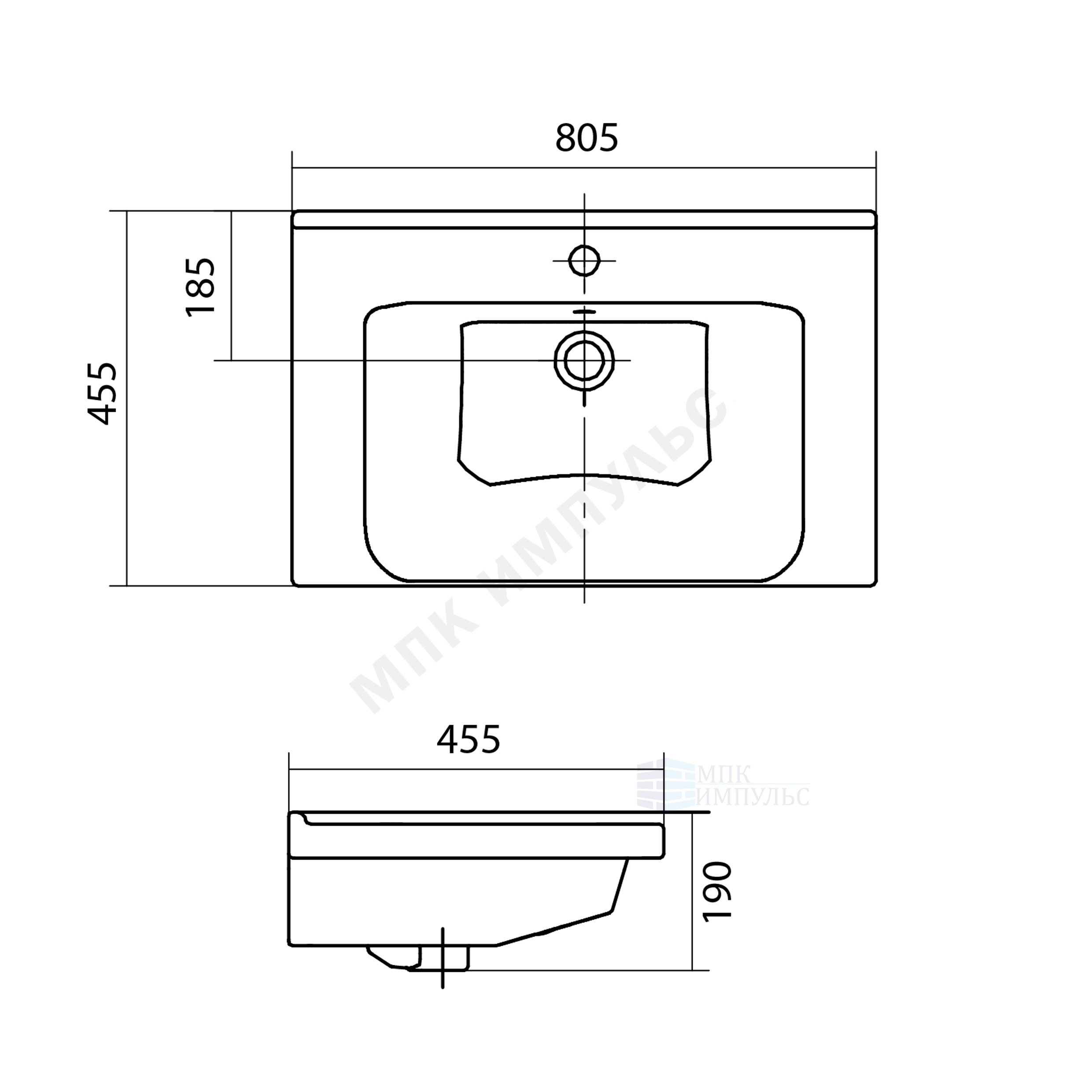 Умывальник мебельный Миранда 80 1 отверстие под смеситель по центру Santek 1.WH30.2.251 — изображение 2